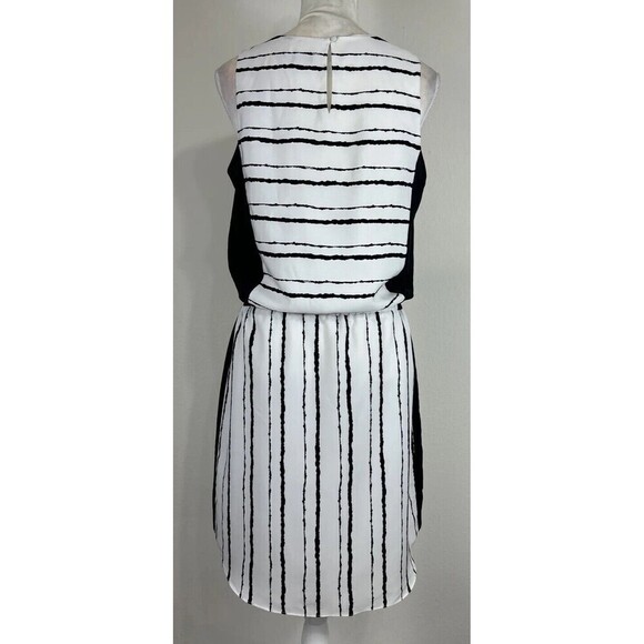 Vince Camuto Black & White Sleeveless Drawstring Waist Midi Dress Size 12 - Picture 2 of 9